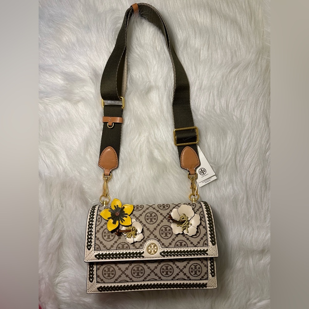 TORY BURCH T MONOGRAM BRAIDED
FLORAL MINI BAG - AUTHENTIC NWT